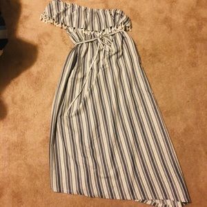 Blue and white one shoulder dress